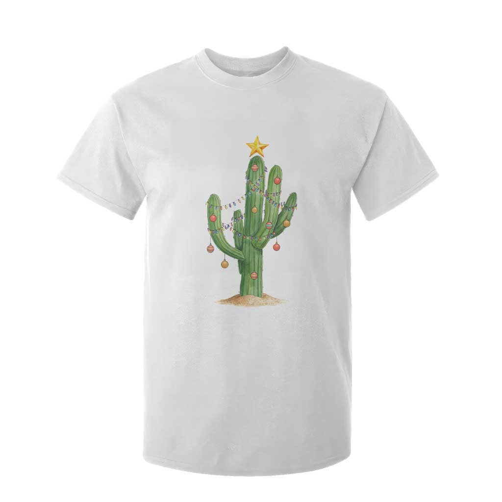 Funny Cactus Christmas Xmas Trees Lights Santa Hat Cactus Lovers T Shirt For Kid TS11 White Print Your Wear