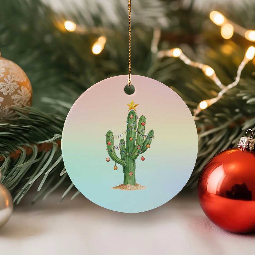 Funny Cactus Christmas Xmas Trees Lights Santa Hat Cactus Lovers Ceramic Ornament TS11 1pc Pastel Print Your Wear