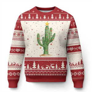 Funny Cactus Christmas Xmas Trees Lights Santa Hat Cactus Lovers Ugly Christmas Sweater TS11 Beige Red Print Your Wear