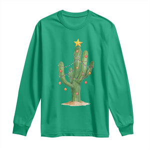 Funny Cactus Christmas Xmas Trees Lights Santa Hat Cactus Lovers Long Sleeve Shirt TS11 Irish Green Print Your Wear