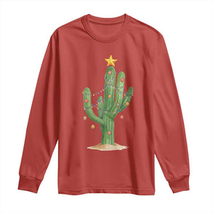 Funny Cactus Christmas Xmas Trees Lights Santa Hat Cactus Lovers Long Sleeve Shirt TS11 Red Print Your Wear