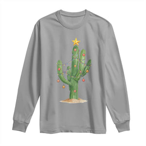 Funny Cactus Christmas Xmas Trees Lights Santa Hat Cactus Lovers Long Sleeve Shirt TS11 Sport Gray Print Your Wear