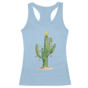 Funny Cactus Christmas Xmas Trees Lights Santa Hat Cactus Lovers Racerback Tank Top TS11 Light Blue Print Your Wear