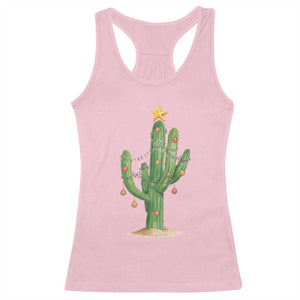 Funny Cactus Christmas Xmas Trees Lights Santa Hat Cactus Lovers Racerback Tank Top TS11 Light Pink Print Your Wear