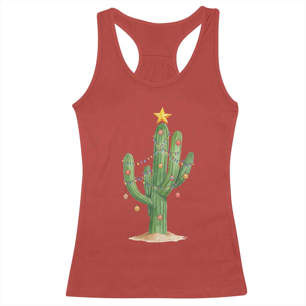 Funny Cactus Christmas Xmas Trees Lights Santa Hat Cactus Lovers Racerback Tank Top TS11 Red Print Your Wear