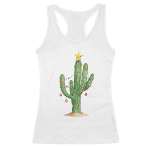 Funny Cactus Christmas Xmas Trees Lights Santa Hat Cactus Lovers Racerback Tank Top TS11 White Print Your Wear