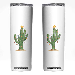 Funny Cactus Christmas Xmas Trees Lights Santa Hat Cactus Lovers Skinny Tumbler TS11 White Print Your Wear