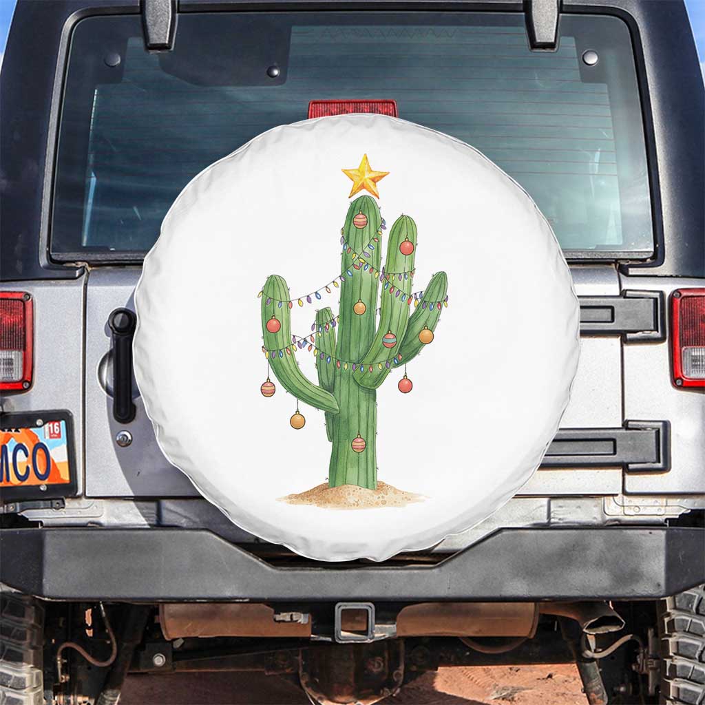 Funny Cactus Christmas Xmas Trees Lights Santa Hat Cactus Lovers Spare Tire Cover TS11 No hole White Print Your Wear