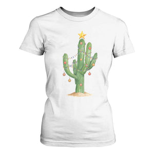 Funny Cactus Christmas Xmas Trees Lights Santa Hat Cactus Lovers T Shirt For Women TS11 White Print Your Wear