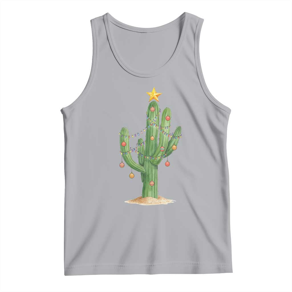 Funny Cactus Christmas Xmas Trees Lights Santa Hat Cactus Lovers Tank Top TS11 Athletic Heather Print Your Wear