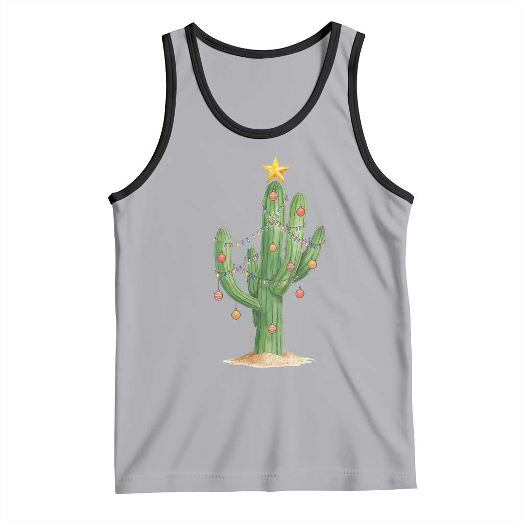 Funny Cactus Christmas Xmas Trees Lights Santa Hat Cactus Lovers Tank Top TS11 Athletic Heather Black Print Your Wear