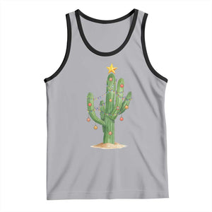 Funny Cactus Christmas Xmas Trees Lights Santa Hat Cactus Lovers Tank Top TS11 Athletic Heather Black Print Your Wear