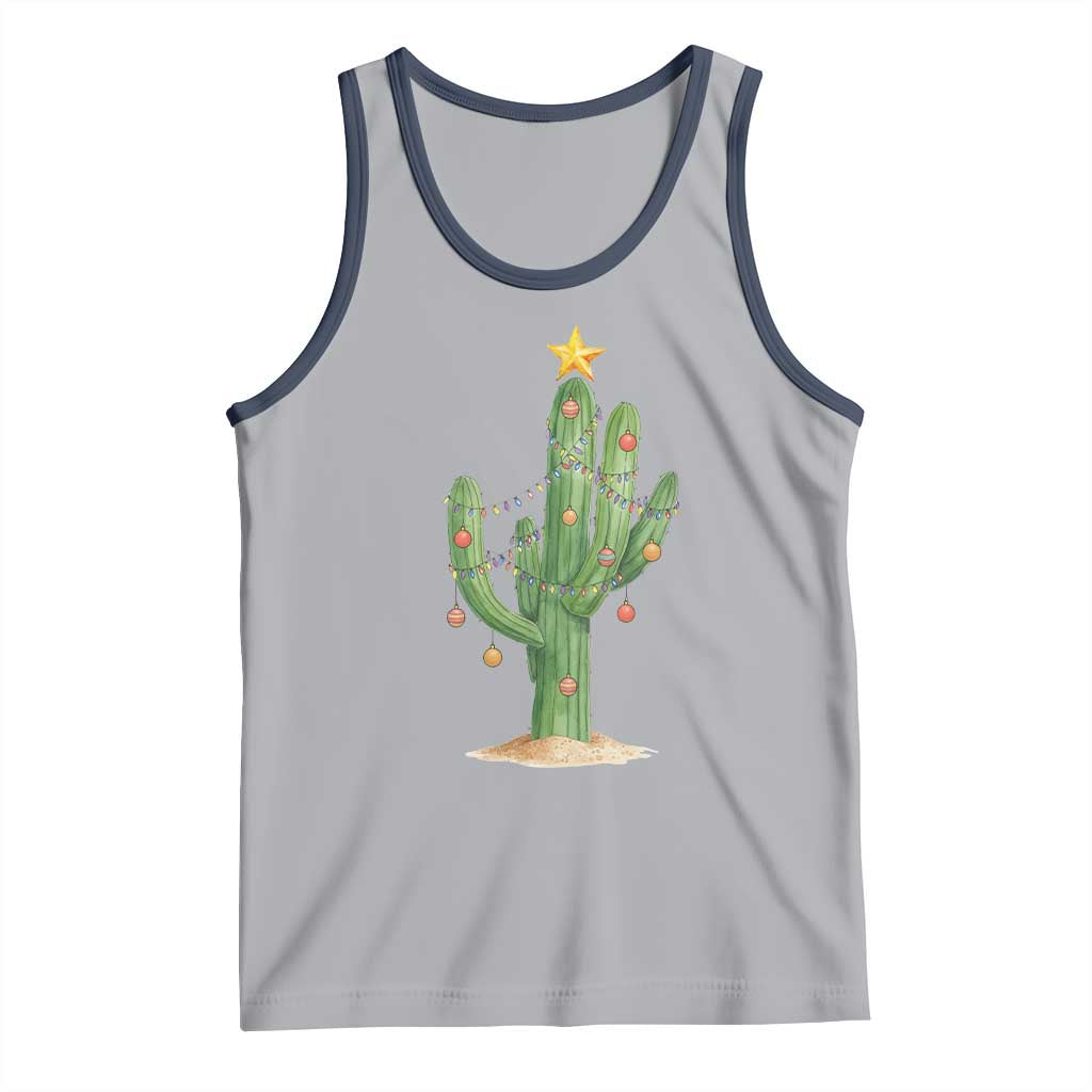 Funny Cactus Christmas Xmas Trees Lights Santa Hat Cactus Lovers Tank Top TS11 Athletic Heather Navy Print Your Wear