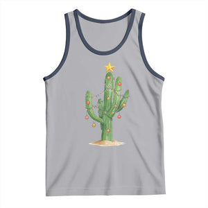 Funny Cactus Christmas Xmas Trees Lights Santa Hat Cactus Lovers Tank Top TS11 Athletic Heather Navy Print Your Wear