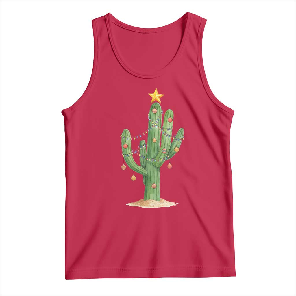Funny Cactus Christmas Xmas Trees Lights Santa Hat Cactus Lovers Tank Top TS11 Red Print Your Wear