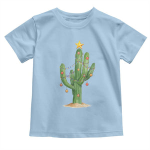 Funny Cactus Christmas Xmas Trees Lights Santa Hat Cactus Lovers Toddler T Shirt TS11 Light Blue Print Your Wear