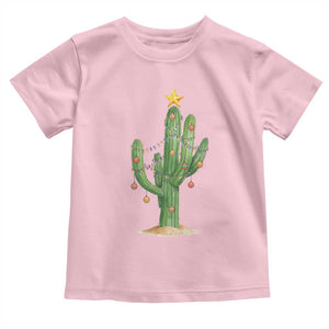 Funny Cactus Christmas Xmas Trees Lights Santa Hat Cactus Lovers Toddler T Shirt TS11 Light Pink Print Your Wear