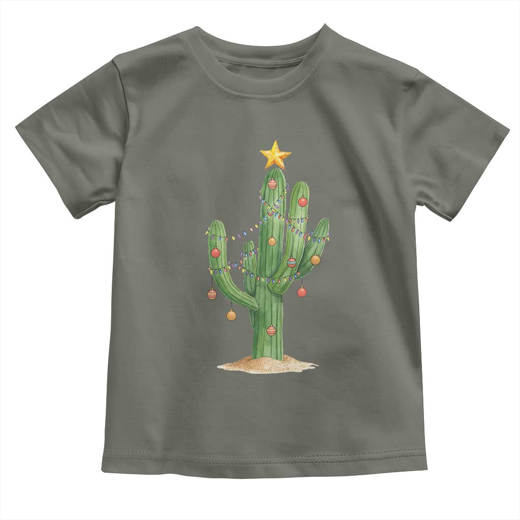 Funny Cactus Christmas Xmas Trees Lights Santa Hat Cactus Lovers Toddler T Shirt TS11 Military Green Print Your Wear