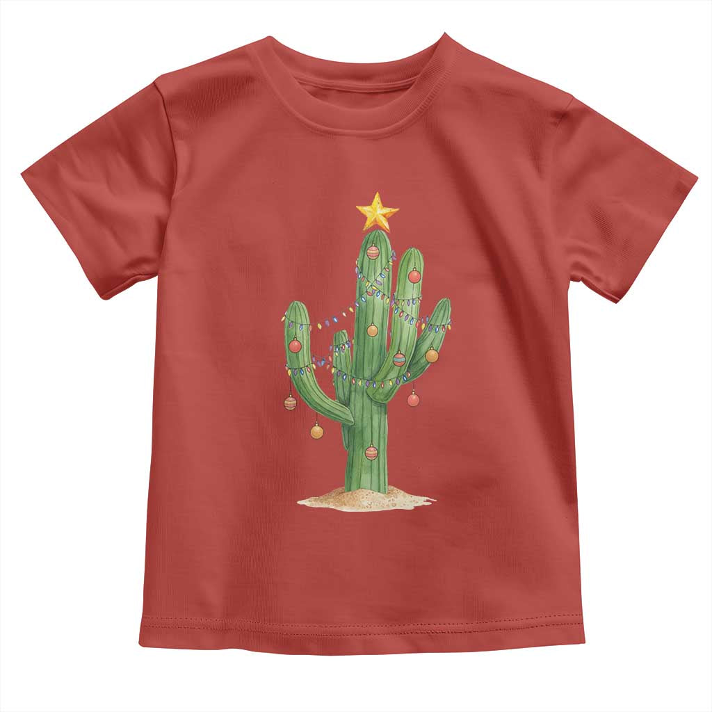 Funny Cactus Christmas Xmas Trees Lights Santa Hat Cactus Lovers Toddler T Shirt TS11 Red Print Your Wear