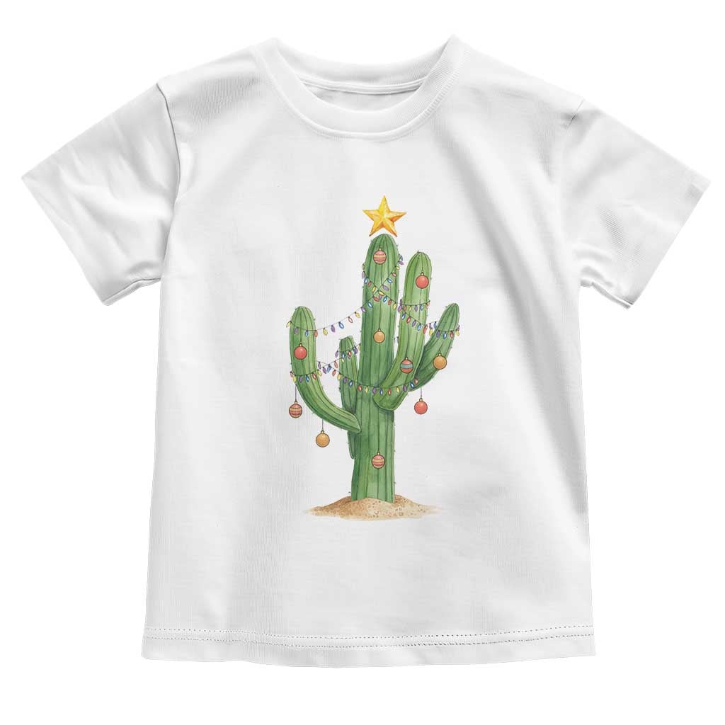 Funny Cactus Christmas Xmas Trees Lights Santa Hat Cactus Lovers Toddler T Shirt TS11 White Print Your Wear