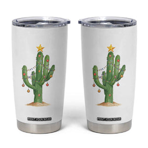 Funny Cactus Christmas Xmas Trees Lights Santa Hat Cactus Lovers Tumbler Cup TS11 White Print Your Wear