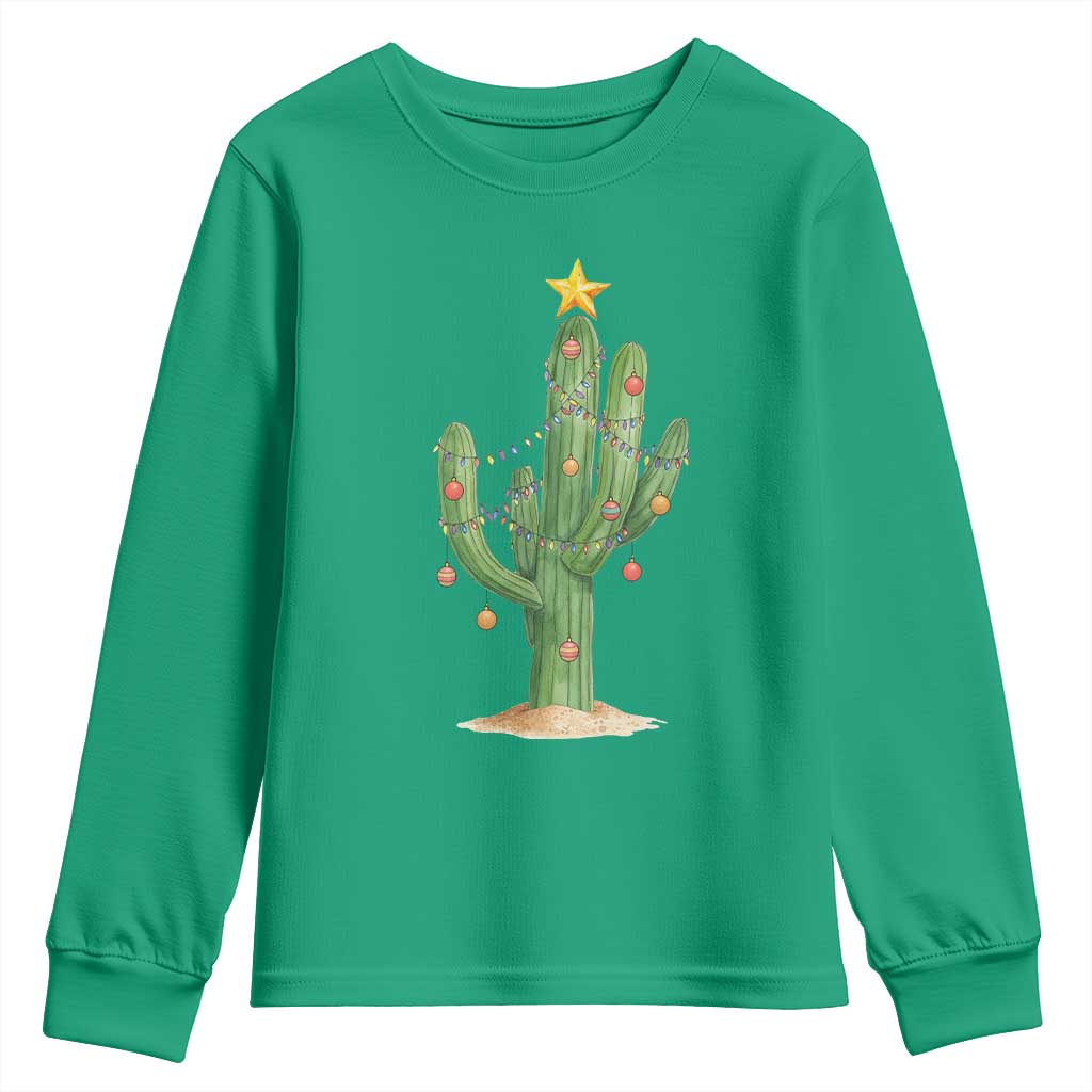 Funny Cactus Christmas Xmas Trees Lights Santa Hat Cactus Lovers Youth Sweatshirt TS11 Irish Green Print Your Wear