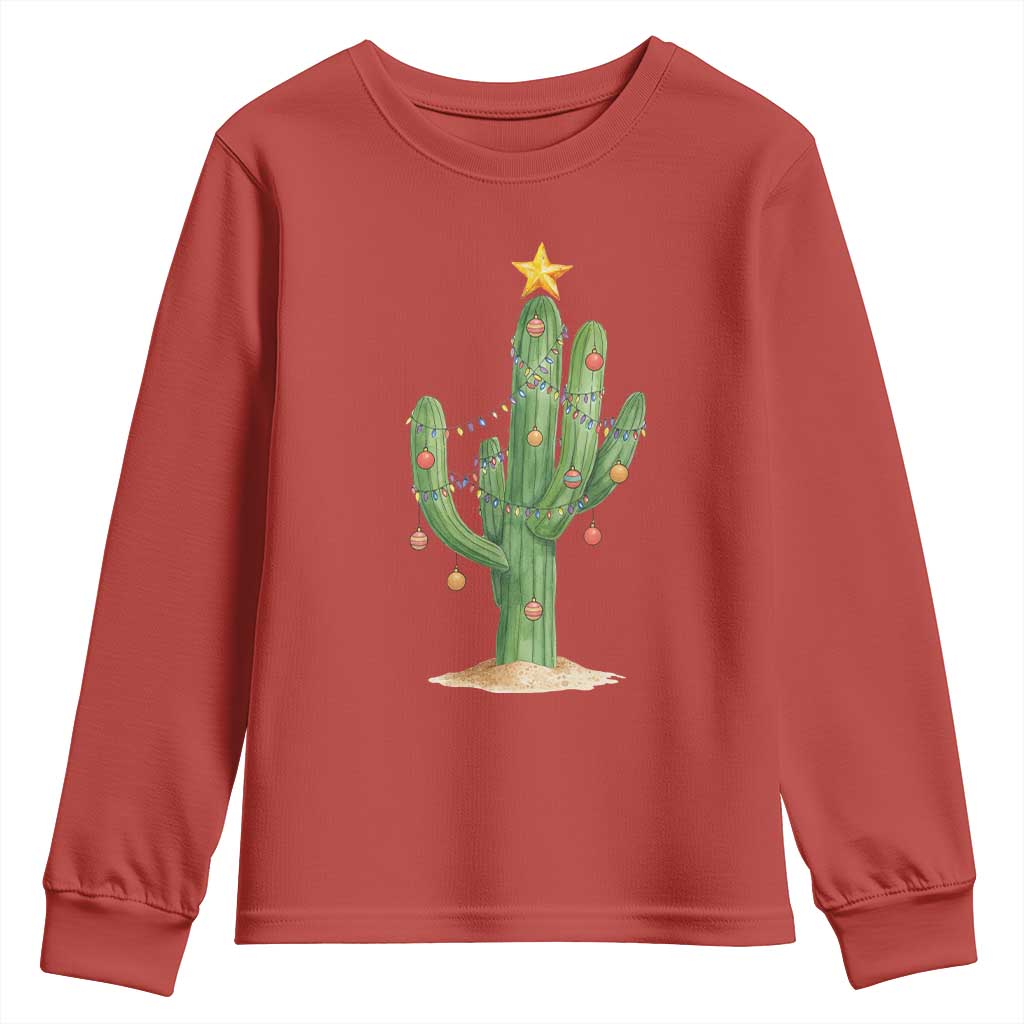 Funny Cactus Christmas Xmas Trees Lights Santa Hat Cactus Lovers Youth Sweatshirt TS11 Red Print Your Wear