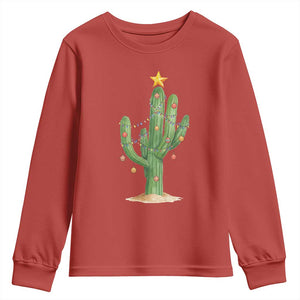 Funny Cactus Christmas Xmas Trees Lights Santa Hat Cactus Lovers Youth Sweatshirt TS11 Red Print Your Wear