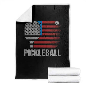 Pickleball Lover Vintage American Flag Throw Blanket 4th of July TS11 Black Print Your Wear
