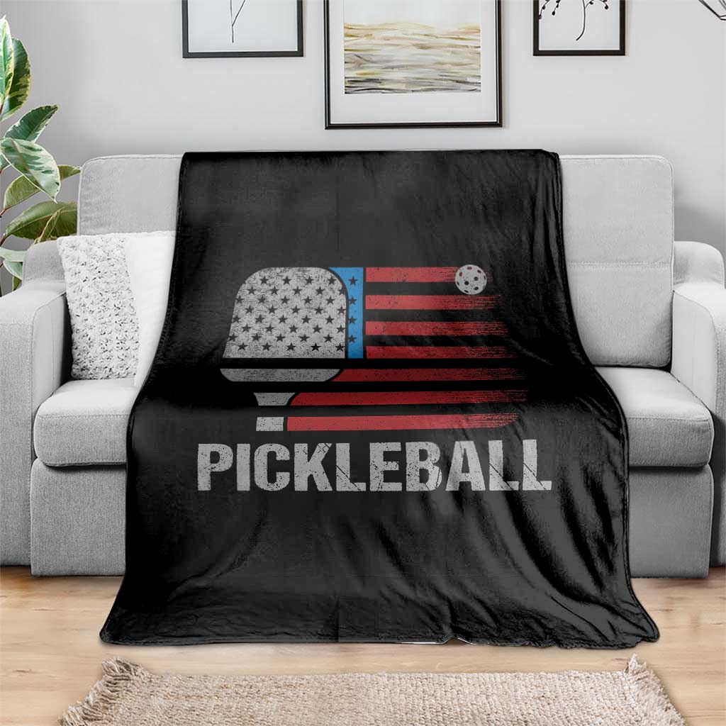 Pickleball Lover Vintage American Flag Throw Blanket 4th of July TS11 Print Your Wear