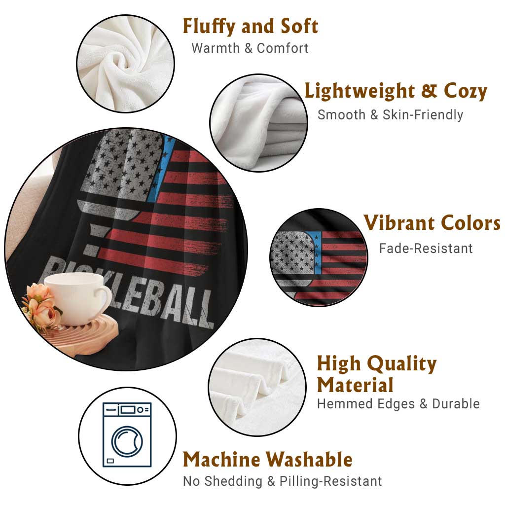 Pickleball Lover Vintage American Flag Throw Blanket 4th of July TS11 Print Your Wear