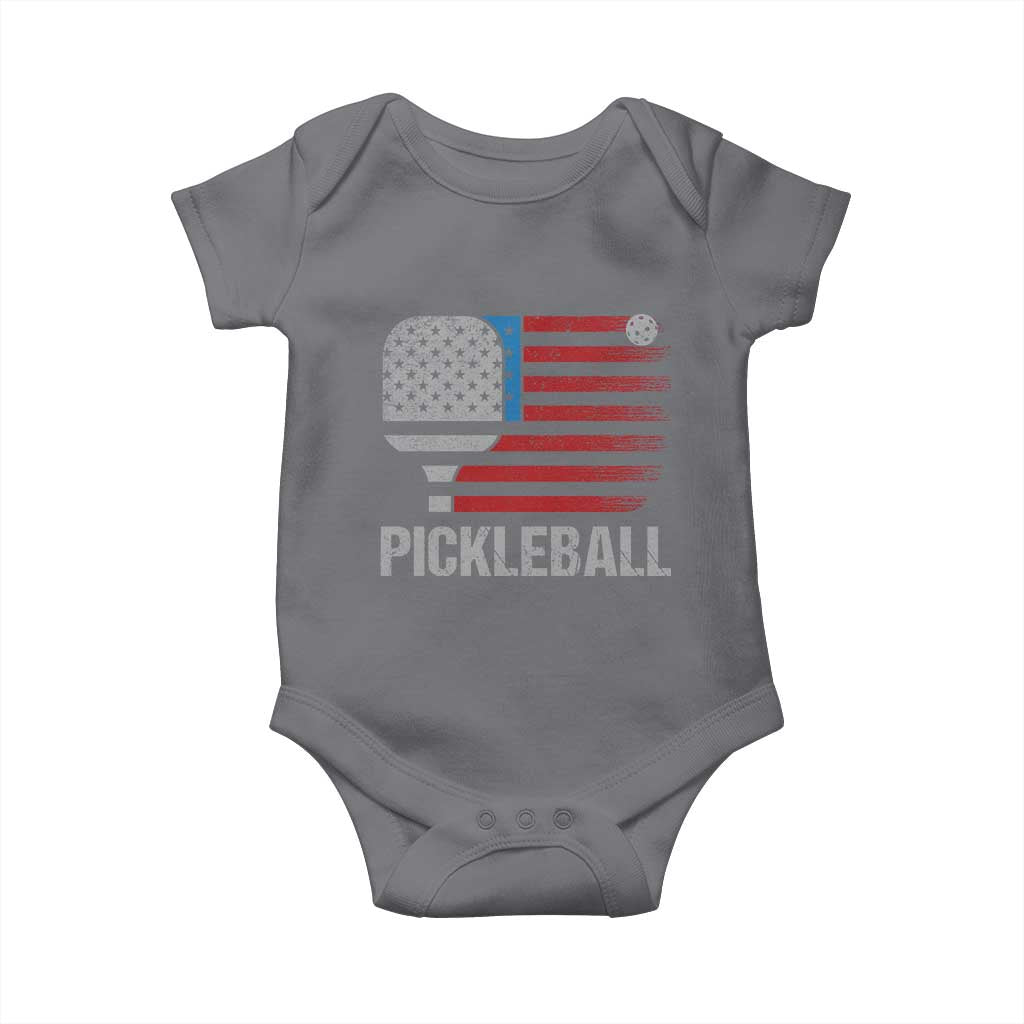Pickleball Lover Vintage American Flag Baby Onesie 4th of July TS11 Charcoal Print Your Wear