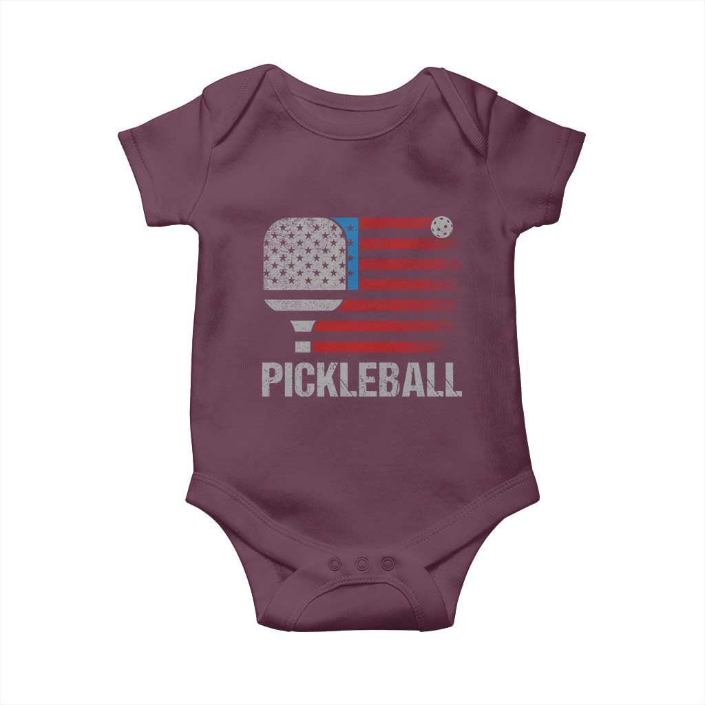 Pickleball Lover Vintage American Flag Baby Onesie 4th of July TS11 Maroon Print Your Wear