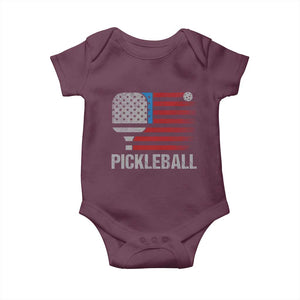 Pickleball Lover Vintage American Flag Baby Onesie 4th of July TS11 Maroon Print Your Wear