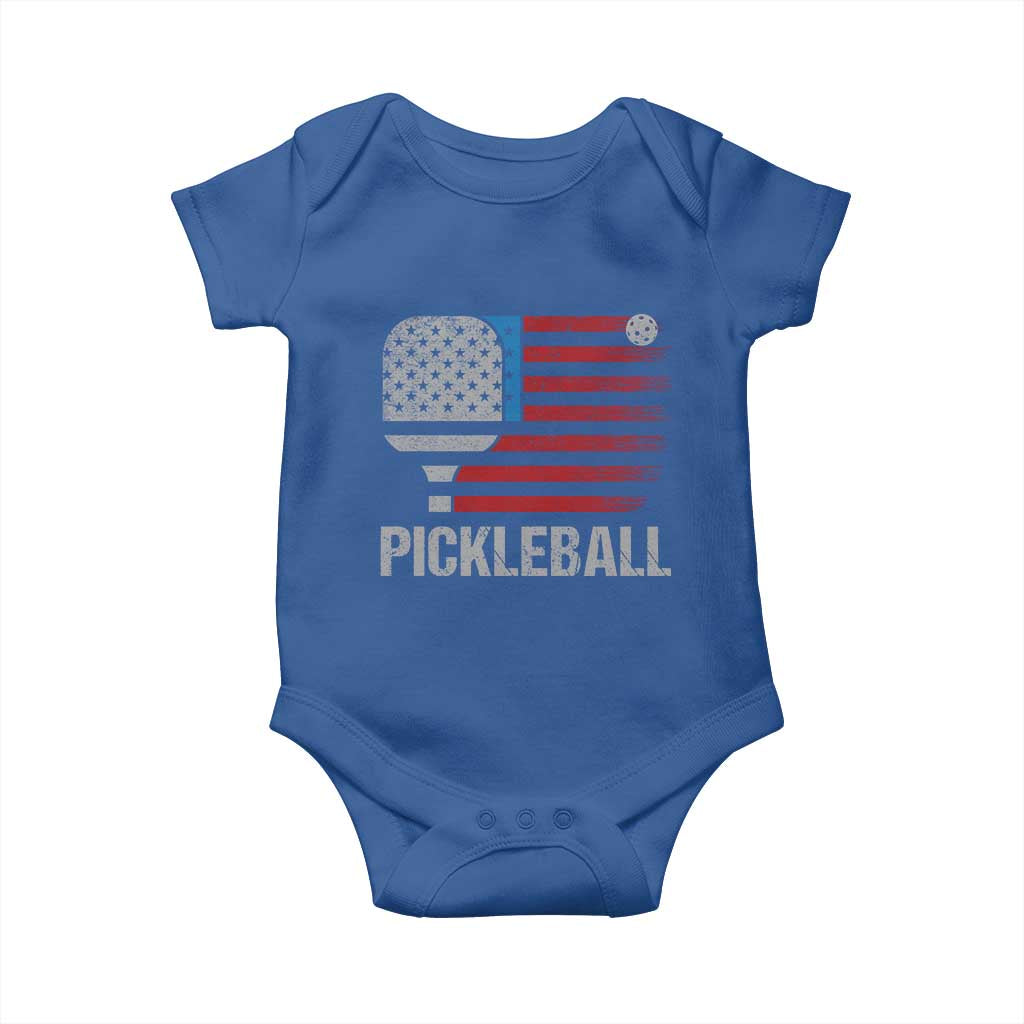 Pickleball Lover Vintage American Flag Baby Onesie 4th of July TS11 Royal Blue Print Your Wear