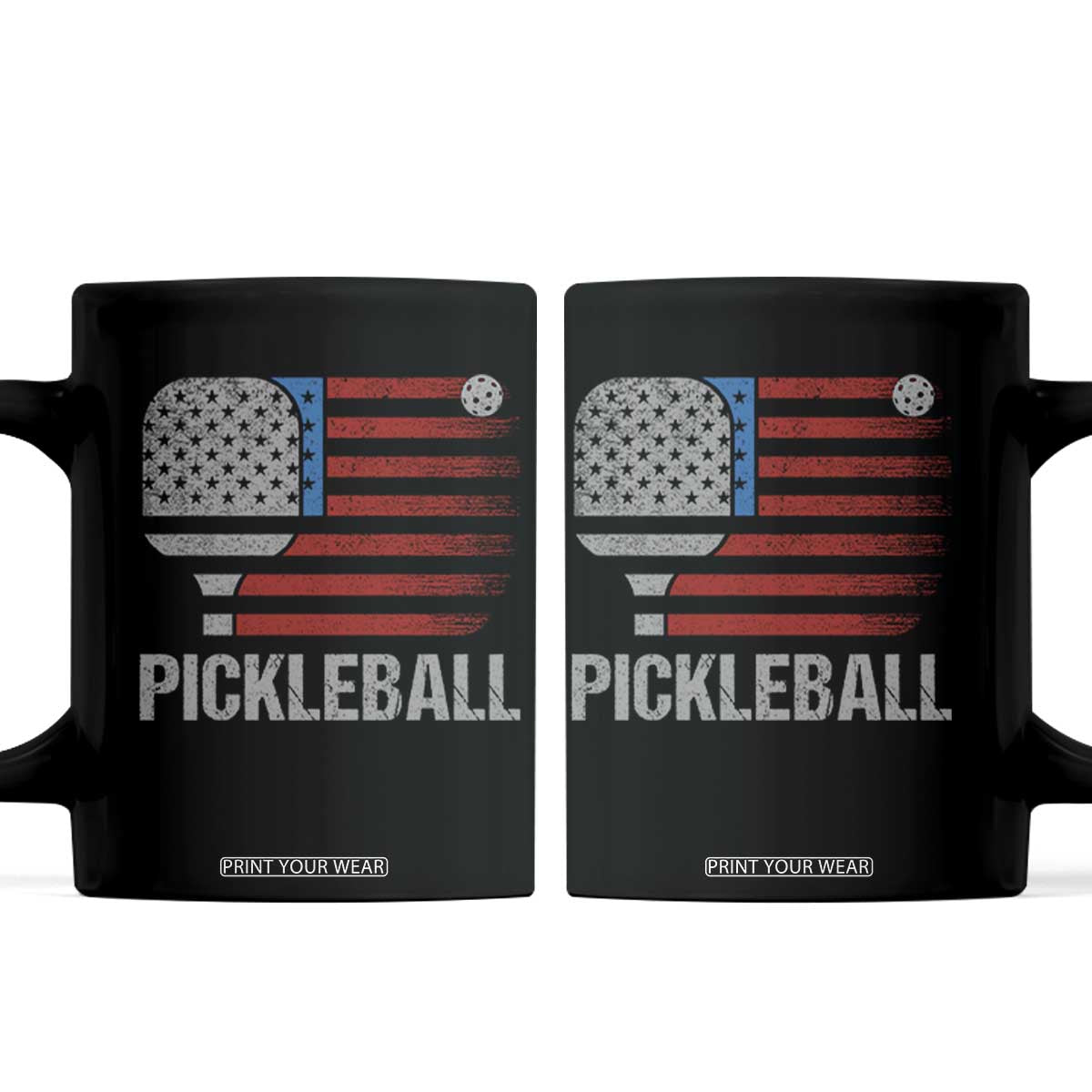 Pickleball Lover Vintage American Flag Coffee Mug 4th of July TS11 Black Print Your Wear