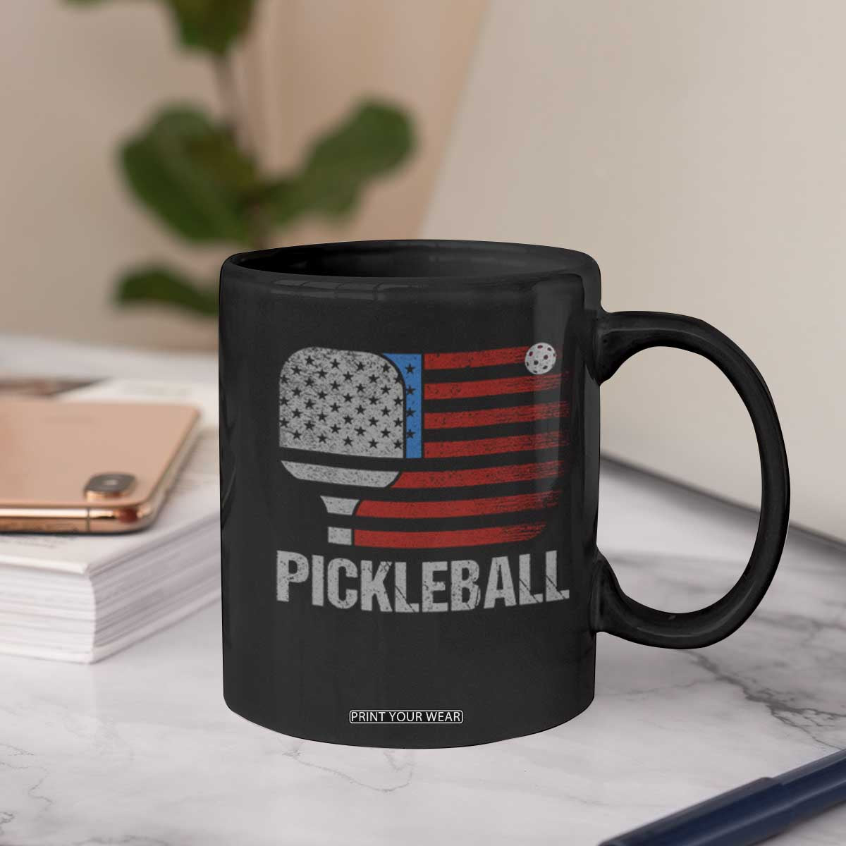 Pickleball Lover Vintage American Flag Coffee Mug 4th of July TS11 Print Your Wear
