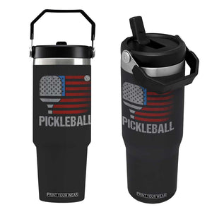 Pickleball Lover Vintage American Flag Flip Straw Tumbler 4th of July TS11 One Size: 30 oz Black Print Your Wear