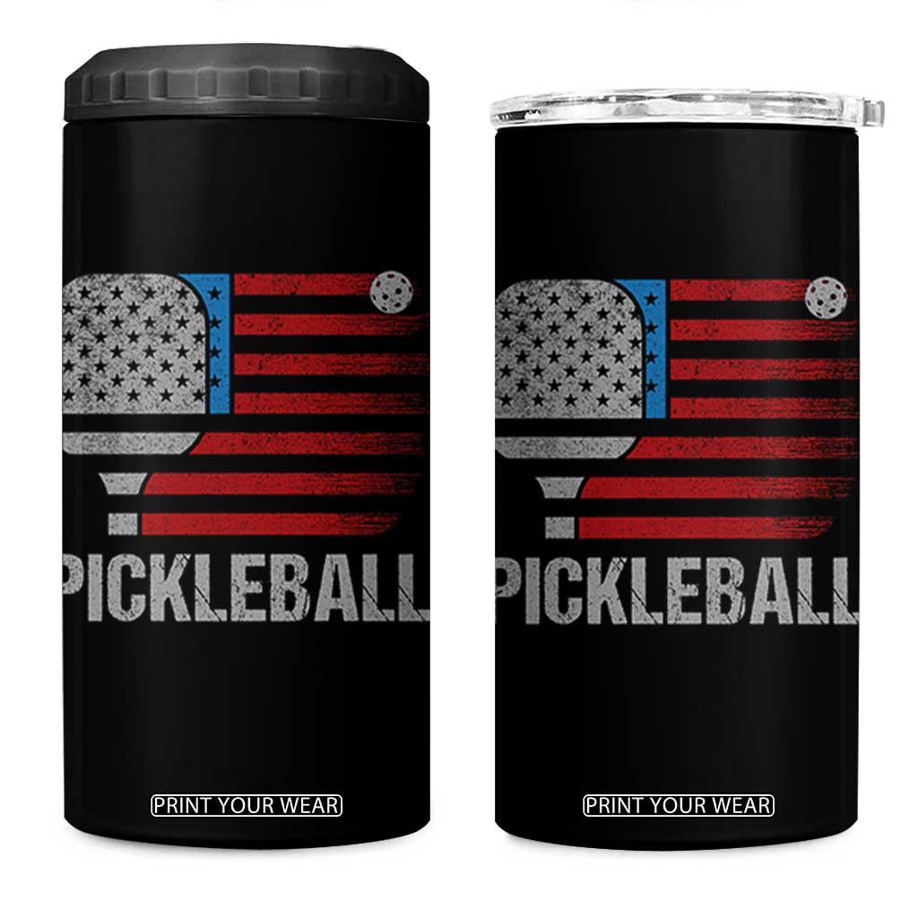 Pickleball Lover Vintage American Flag 4 in 1 Can Cooler Tumbler 4th of July TS11 One Size: 16 oz Black Print Your Wear