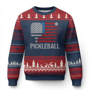 Pickleball Lover Vintage American Flag Ugly Christmas Sweater 4th of July TS11 Navy Red Print Your Wear