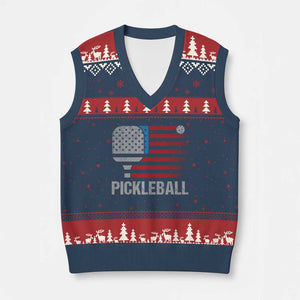Pickleball Lover Vintage American Flag V-Neck Knit Sweater Vest 4th of July TS11 Navy Red Print Your Wear