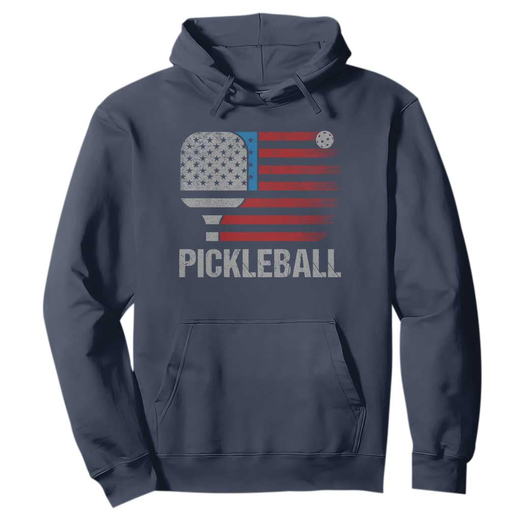 Pickleball Lover Vintage American Flag Hoodie 4th of July TS11 Navy Print Your Wear