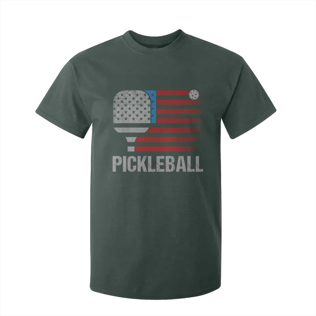 Pickleball Lover Vintage American Flag T Shirt For Kid 4th of July TS11 Dark Forest Green Print Your Wear