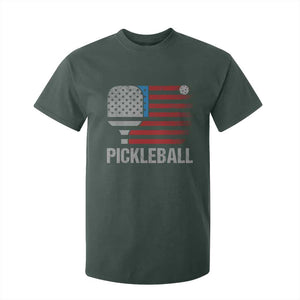 Pickleball Lover Vintage American Flag T Shirt For Kid 4th of July TS11 Dark Forest Green Print Your Wear
