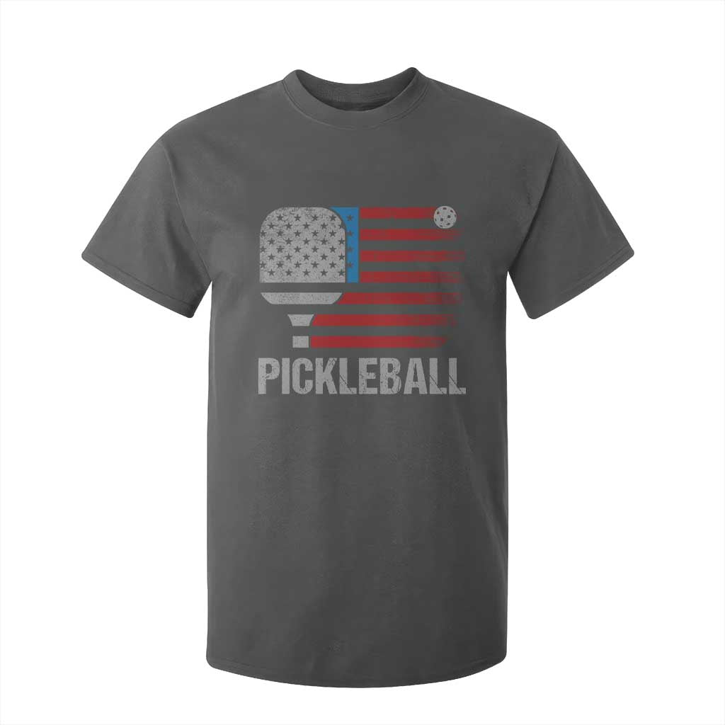 Pickleball Lover Vintage American Flag T Shirt For Kid 4th of July TS11 Dark Heather Print Your Wear