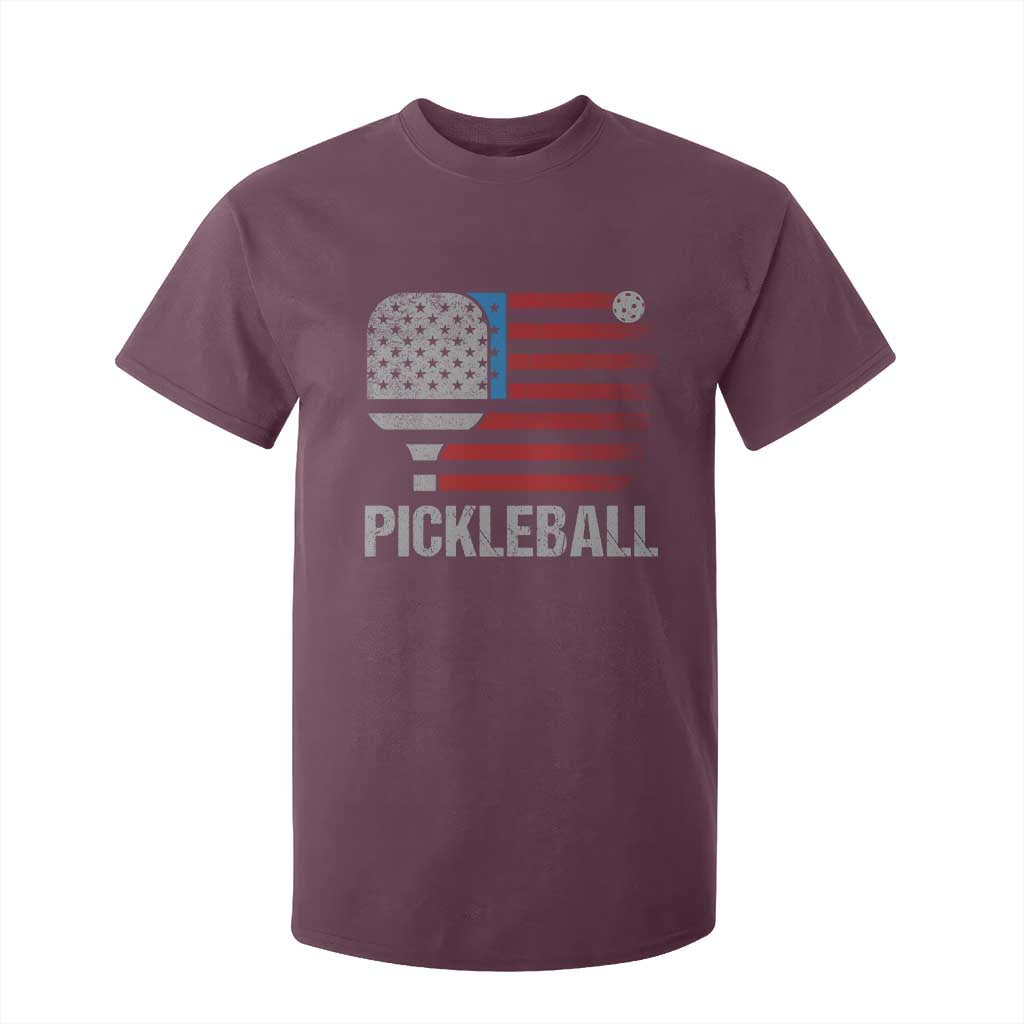 Pickleball Lover Vintage American Flag T Shirt For Kid 4th of July TS11 Maroon Print Your Wear