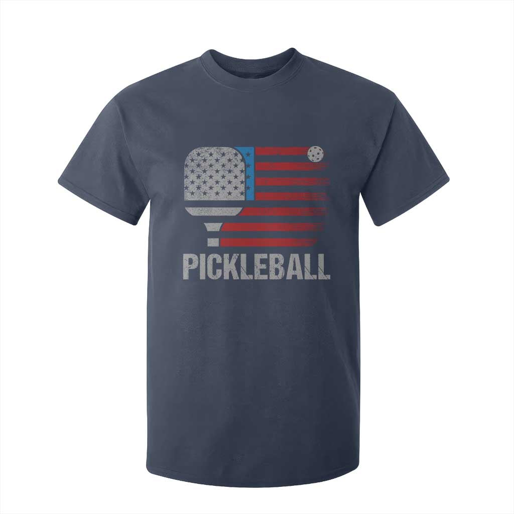 Pickleball Lover Vintage American Flag T Shirt For Kid 4th of July TS11 Navy Print Your Wear