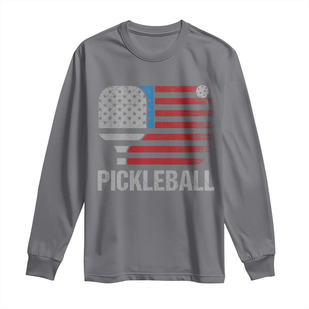 Pickleball Lover Vintage American Flag Long Sleeve Shirt 4th of July TS11 Charcoal Print Your Wear