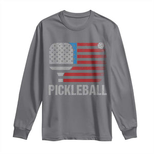 Pickleball Lover Vintage American Flag Long Sleeve Shirt 4th of July TS11 Charcoal Print Your Wear