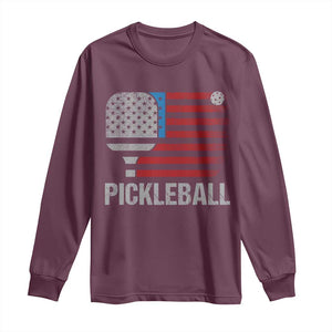Pickleball Lover Vintage American Flag Long Sleeve Shirt 4th of July TS11 Maroon Print Your Wear